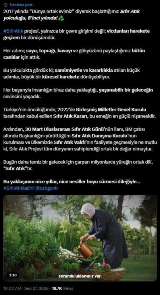 Emine Erdoğan’dan “Sıfır Atık” projesinin yıl dönümüne ilişkin paylaşım