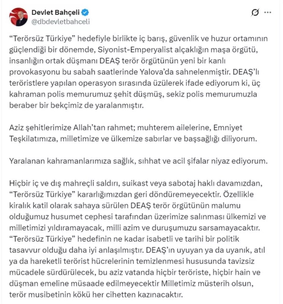 Bahçeli: Terör musibetinin kökü her cihetten kazınacaktır